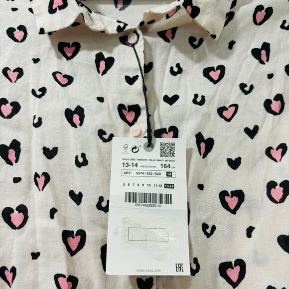 Zara Girls Pink Leopard Hearts Button Up Size 13/14 NWT - Picture 3 of 3